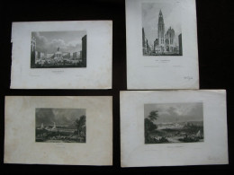Belgium 4x Original Antique Engraving Brussels Waterloo Luttich Antwerpen - Estampes & Gravures