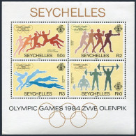 Seychelles 550a, MNH. Mi Bl.24. Olympics Los Angeles-1984. Long Jump, Swimming, - Seychelles (1976-...)
