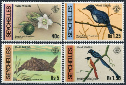 Seychelles 417-420,MNH. World Wildlife 1978: Gardenia,Magpie Robin,Green Turtle, - Seychellen (1976-...)