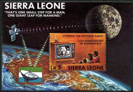 Sierra Leone 622, MNH. Michel 749 Bl.21. Moonwalk-15th Ann.1984.TV Transmission. - Sierra Leone (1961-...)