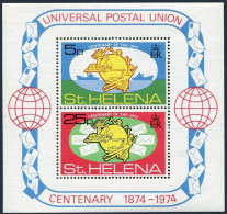 St Helena 284a Sheet, MNH. Michel Bl.1. UPU-100, 1974: Ship,letters. - Isola Di Sant'Elena