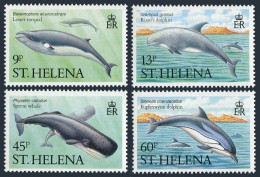 St Helena 483-486, 487, MNH. Michel 473-476, Bl.8. Dolphins, Whales, 1987. - St. Helena