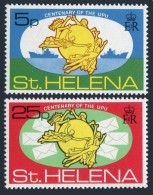 St Helena 283-284,284a Sheet, MNH. Mi 270-271,Bl.1. UPU-100, 1974. Ship,letters. - Isla Sta Helena