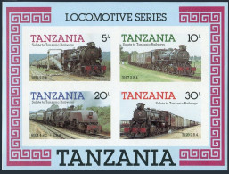 Tanzania 274a Imperf Sheet, MNH. Michel Bl.44B. Railways Locomotives, 1985. - Tanzania (1964-...)