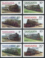 Tanzania 303 Note,MNH.Mi 293-296,301-304. Caribbean Royal Visit,1986.Locomotives - Tansania (1964-...)