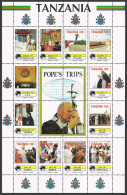 Tanzania 825 Al/labels Sheet,MNH,.Michel 1098-1109. Visits Of Pope John Paul II. - Tanzanie (1964-...)