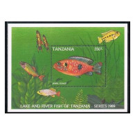 Tanzania 534,MNH.Michel 613 Bl.102. Lake And River Fish,1989.Jewel Cichild. - Tanzania (1964-...)