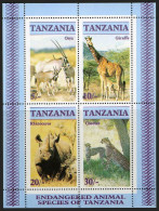 Tanzania 322a Sheet,MNH.Michel Bl.58. Wildlife 1986.Giraffe,Rhinoceros,Cheetah. - Tanzania (1964-...)
