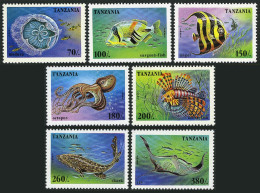 Tanzania 1404-1410, 1411, MNH. Mi 2033-2039, Bl.280. Marine Life Of Coral Reefs. - Tanzania (1964-...)
