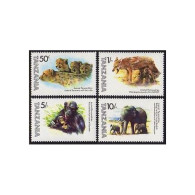 Tanzania 201-204, 204a, MNH. Mi 201-204, Bl.28. Jage, Wild Dog, Monkey,Elephant. - Tanzania (1964-...)