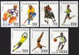 Tanzania 1018-1024,1025,MNH. Sport 1992.Boxing,Hockey,Horse Racing,Soccer,Diving - Tansania (1964-...)