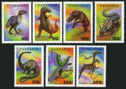 Tanzania 1217-1224,MNH.Michel 1767-1773,Bl.250. Fossil Animals 1994:Dinosaurs. - Tansania (1964-...)