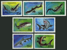 Tanzania 1136-1142,1143,MNH.Michel 1583-1589,1590 Bl.225. Sharks 1993. - Tanzania (1964-...)