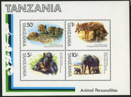 Tanzania 204a, MNH. Michel Bl.28. Jage, Wild Dogs, Monkeys, Elephants. 1982. - Tanzanie (1964-...)