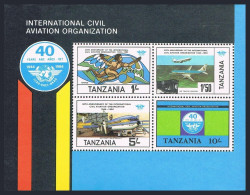 Tanzania 249a Sheet,MNH.Michel Bl.38 ICAO,40th Ann.Icarus,Tanzania Jet,Emblem. - Tansania (1964-...)
