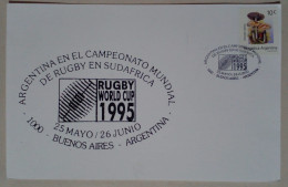 Carte Thématique Argentine - Afrique Du Sud Coupe Du Monde De Rugby 1995 Avec Timbre Sur Le Thème Des Champignons (1995) - Rugby