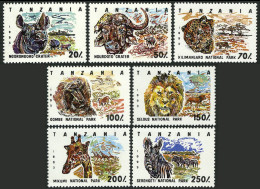 Tanzania 1185-1192, MNH. Mi 1607-1613, Bl.228. National Parks. Rhinoceros, Leon, - Tansania (1964-...)