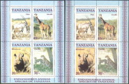 Tanzania 322a Two Var,MNH.Michel Bl.58. Wildlife 1986.Giraffe,Rhinoceros,Cheetah - Tansania (1964-...)