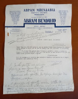 Lot #1   Israel - Jewish Judaica - 1938 Factura , Invoice ABRAM BENDAVID  - Thessaloniki Greece - Autres & Non Classés