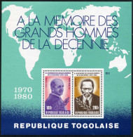 Togo C431a Sheet,MNH.Michel Bl.165. Pope Paul VJ,Jomo Kenyatta,1980 - Togo (1960-...)