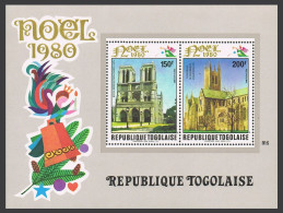 Togo C437a, MNH. Mi Bl.168. Christmas 1980. Cathedrals: Notre Dame, Canterbury. - Togo (1960-...)