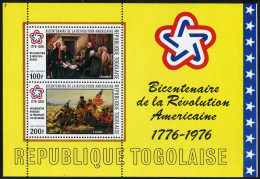 Togo C273a Perf.imperf.MNH.Michel Bl.101A-101B. USA-200,1976.Paintings:Trumbull, - Togo (1960-...)