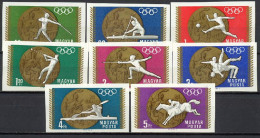 Hungary 1969 Olympic Games Mexico, Football Soccer, Athletics, Equestrian, Wrestling, Fencing Etc. Set Of 8 Imperf. MNH - Sommer 1968: Mexico