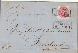 Allemagne Prusse Cachet Rectangulaire Wesel Sur Lettre 1866 - Covers & Documents
