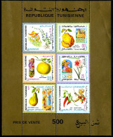 Tunisia 566a, 566a Imperf, MNH. Mi 761-766 Bl.6A-6B. Fruits, Flowers, Folklore. - Tunesië (1956-...)