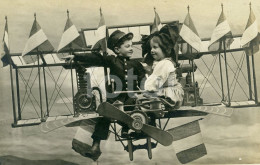 Real Photo Foto Postcard Children Alsatian Costume Military Aircraft Pilots Decorated French Flags Avion Plane France - ....-1914: Precursors