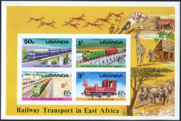 Uganda 158a Imperf,MNH. Mi Bl.3B. Railway Transport In East Africa,1976.Animals. - Ouganda (1962-...)