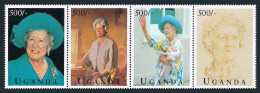 Uganda 1317 Ad Strip,MNH.Mi 1509-1512. Queen Mother Elizabeth,95th Birthday,1995 - Ouganda (1962-...)
