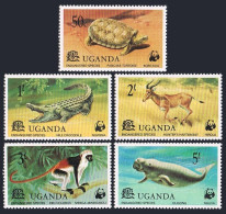 Uganda 176-180, MNH. WWF 1977. Tortoise, Crocodile, Hartebeest, Monley, Dugong. - Uganda (1962-...)