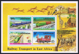 Uganda 158a, MNH. Michel Bl.3. Railway Transport In East Africa, 1976. Animals. - Oeganda (1962-...)