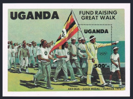 Uganda 421,MNH.Michel 401 Bl.45. Olympics Los Angeles-1984.Aki-Bua,Flag. - Ouganda (1962-...)