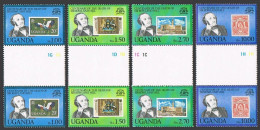 Uganda 275-278 Gutter, 278a, MNH. Mi 254-257, Bl.20. Rowland Hill, Crowned Crane - Uganda (1962-...)