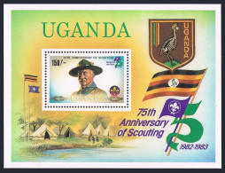 Uganda 355,MNH.Michel Bl.36. Scouting-75,1982.Lord Baden-Powell,Flags. - Ouganda (1962-...)