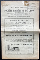 N°277A 1c OLIVE SEMEUSE SUR BULLETIN DE LA SOCIETE LINNEENNE DE LYON 1934 / NOMBREUSES PUBLICITES - 1921-1960: Période Moderne