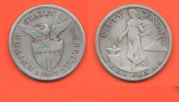 Philippines Fifty Centavos 1907 S Filipinas USA Administration Silver Coin K 171 - Filippijnen