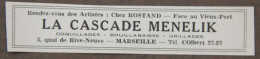 Publicité : Chez Rostand, La Cascade Menelik (Restaurant), à Marseille, 1951 - Reclame