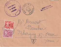 Lettre. D'AUXERRE (Yonne) Taxée à 15F. - Cachet Linéaire " Petites Lettres " Pour Thorigny Sur Oreuse. (Yonne) - 1859-1959 Lettres & Documents