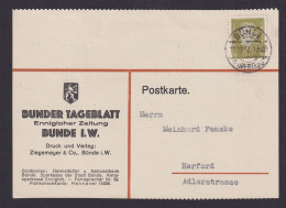 Briefmarken Deutsches Reich Brief Bünde Reklamekarte Bündener Tageblatt Herford - Briefe U. Dokumente