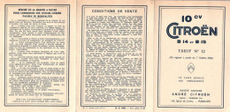 Automobile - CITROËN 10Cv B14 Et B14 - Document Livret En 3 Feuillets Des Tarifs En 1926 - Voitures De Tourisme
