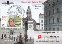 Österreich. Jahresgabe-Karte Zur Mozart-Phila 2006. Mozart Mit Mozart-Denkmal Und Mozart-Sonderstempel - Maximum Cards