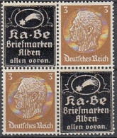 DR  513, 4erBlock, Privater Aufdruck, Ungebraucht *, Ka-Be Briefmarken-Alben, 1937 - Se-Tenant