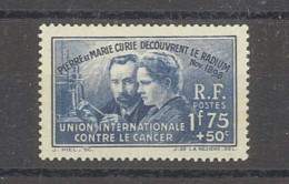 Yvert 402 - Union Internationale Contre Le Cancer (Radium - Pierre Et Marie Curie) 1 Timbre Neuf Sans Trace De Charnière - Sonstige & Ohne Zuordnung