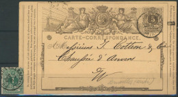 EP Au Type 5ctm Gris (SBEP N°1, Complet) Obl Double Cercle "Bruxelles (midi)" + N°26 Isolé - Cartes Postales 1871-1909