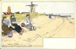 Artiste Lithographie Cassiers, H., Westkapelle Zeeland, Windmühlen, Strand - Sonstige & Ohne Zuordnung