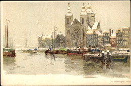 Artiste Lithographie Cassiers, Henri, Amsterdam Nordholland Niederlande, Boote, Hafen - Andere & Zonder Classificatie