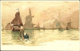Artiste Lithographie Cassiers, H., Dordrecht Südholland Niederlande, Windmühlen, Wasser - Sonstige & Ohne Zuordnung